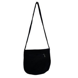 The Sak Crossbody Crochet Knit Small Shoulder Bag Purse Zip Closure Navy Blue